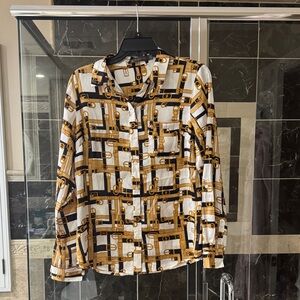 Outback Red White Button-Front Shirt with Gold and Black Chain Print